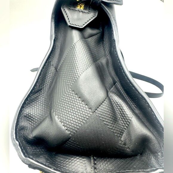 Auth Burberry Black Matte Leather Clifton Convertible 2way Handbag Purse - Picture 13 of 16